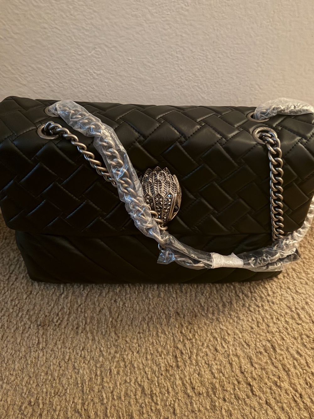 Kurt Geiger Quilted Black Shoulder Bag with Decorative Silver Clasp Brand new